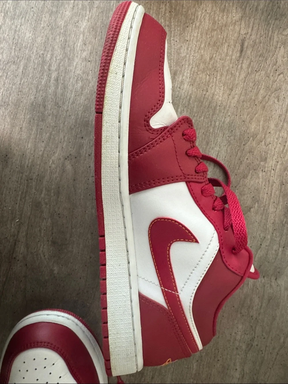 Jordan Red, White & Gold Low-Top Sneakers